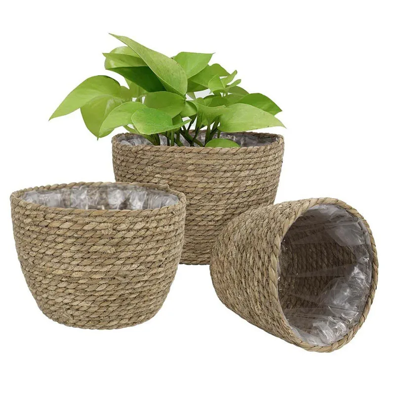 Natural Craft Seagrass Woven Plant Baskets Holder Container or Seagrass Woven Plant Pots
