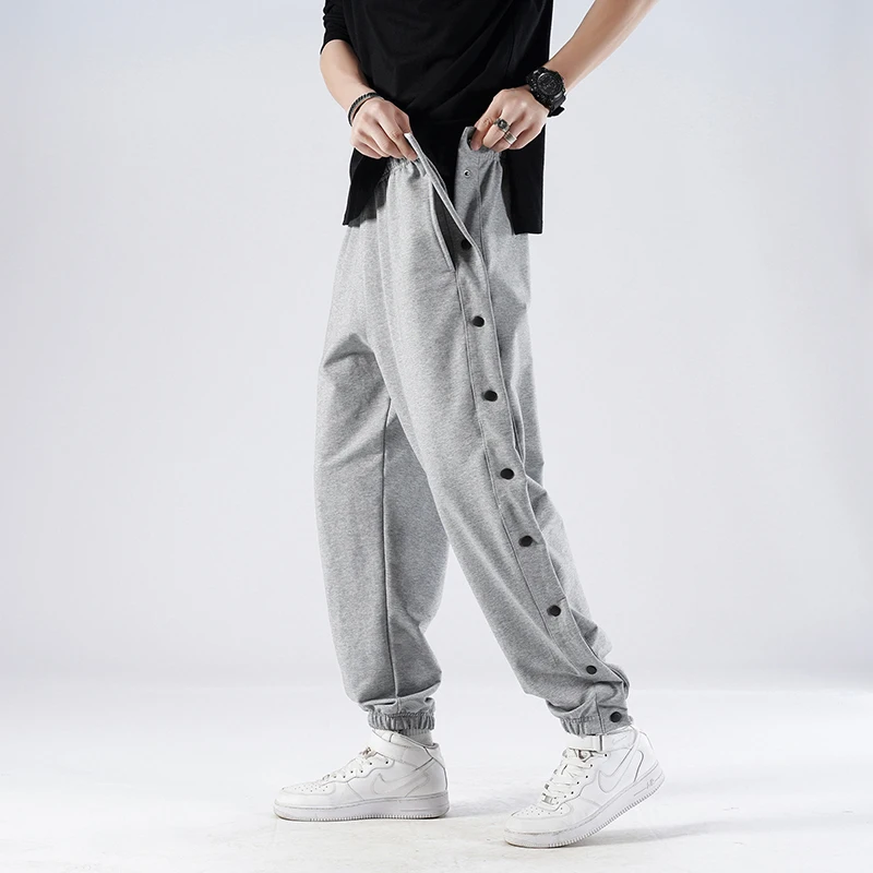 Open-Breasted Men Pants Elastic Waist Wide Legs Casual Hip Hop Trousers Sweatpants