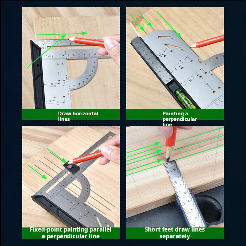 Stainless steel triangle plate woodworking triangle ruler metric 90 degree 45 degree 12 inch right angle ruler