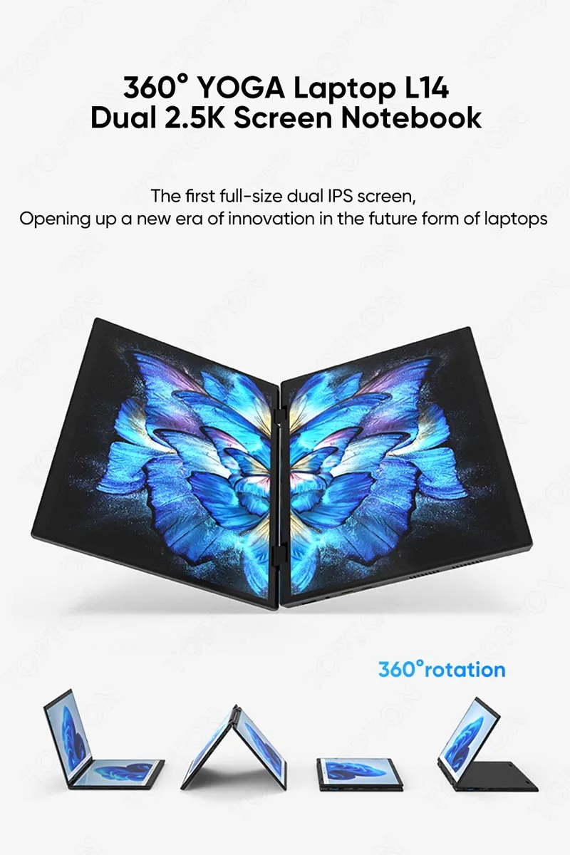 L14 12th Gen Intel N95 Dual Screen 360° Yoga Laptop 2 * 14 Inch 2.5K Touch IPS Win 11 Pro Mini PC 2 in 1 Notebook WiFi