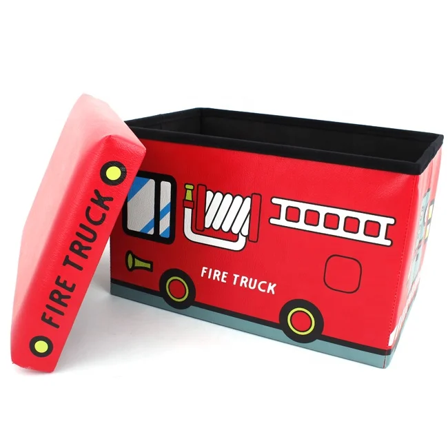 RTS modern living room furniture  pvc leather red fire truck design  folding storage stool for children