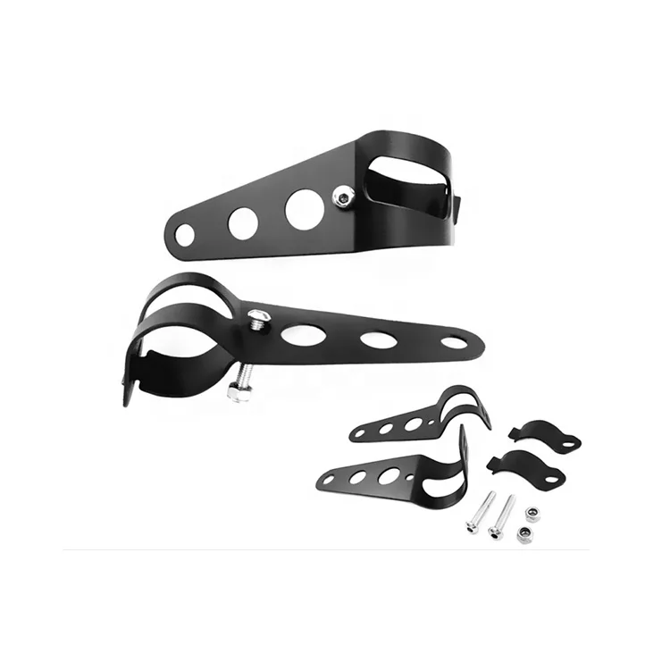Universal Custom Bike Motorcycle Metal Headlight Clamp Bracket Side Mount Holder Black