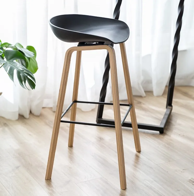 Manufacturer supply durable wood and pp bar chair with footrest