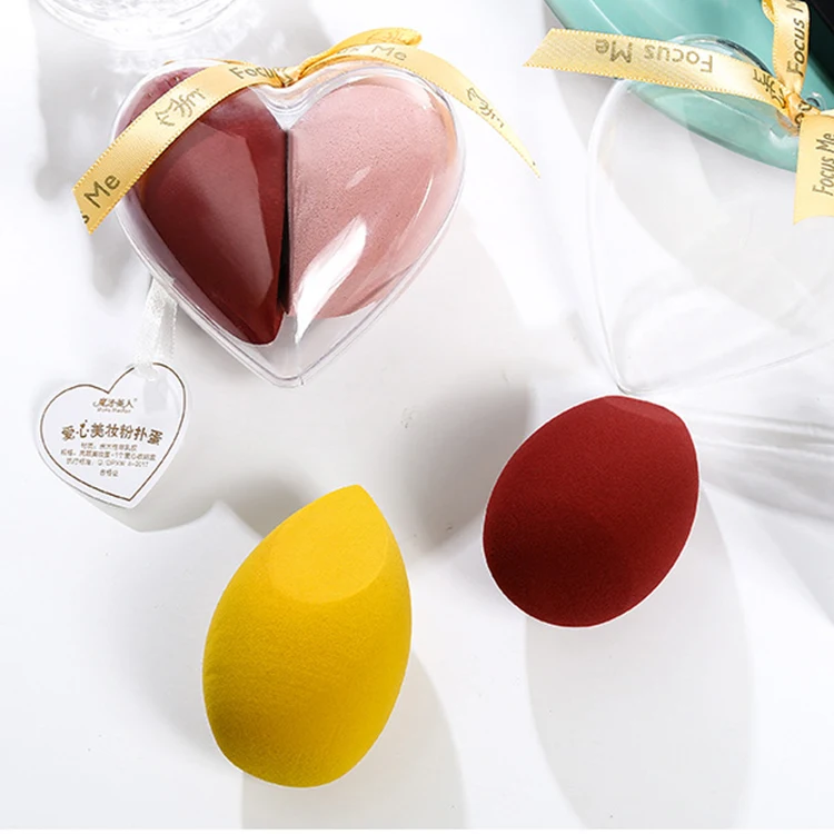 Make up Hot Selling Heart Makeup Sponge Beauty Egg 2pcs Gift Set with Box Cosmetic Tool Valentine Holiday