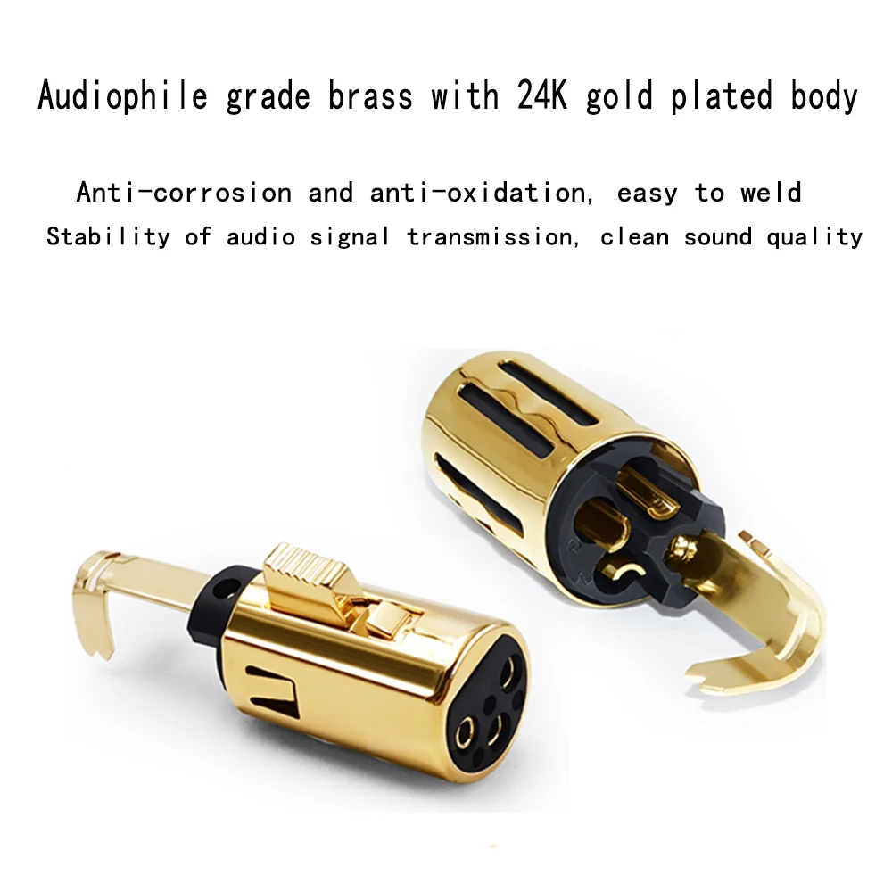 RASANTEK 24K Gold Plated 3 Pin XLR Female Plug 11mm Brass Carbon Fiber HIFI Audio XLR Connector for Speaker Cable
