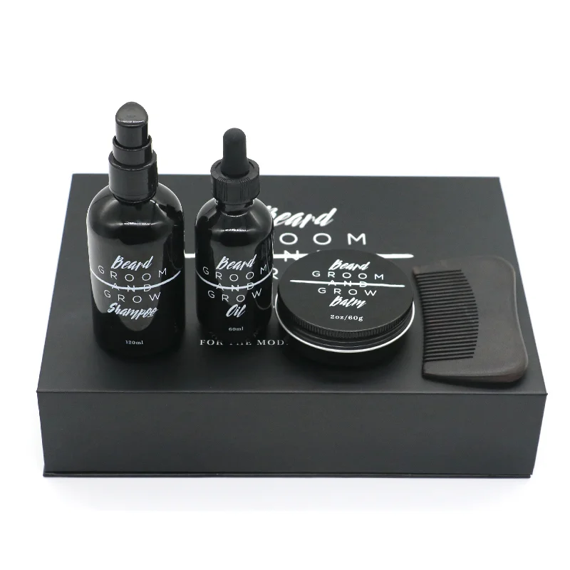Beard kit with beard oil ,shampoo,wax in paper box and Conditioner, Fragrance Free