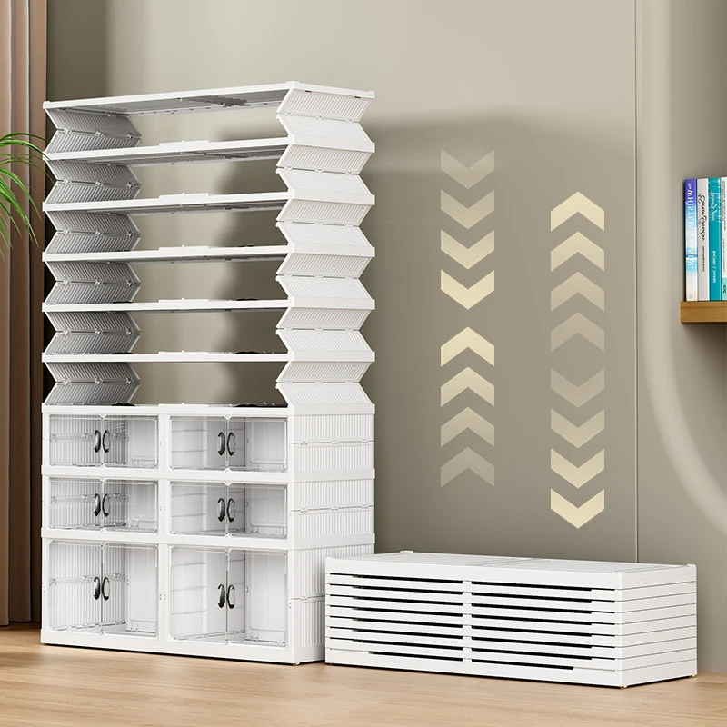 Wannuo Double-row large plastic shoe cabinet shoe organizer One-piece plastic transparent folding shoe box