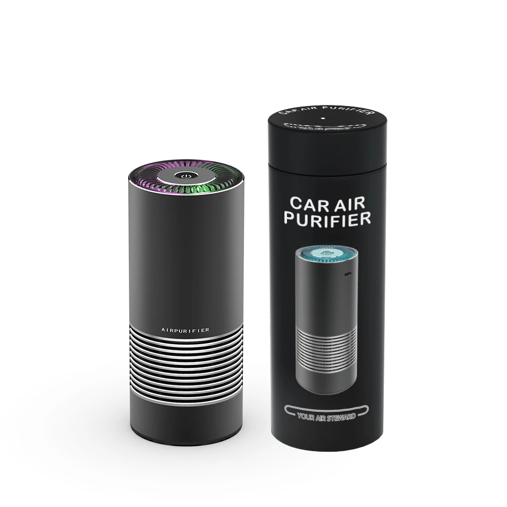High-End Round Strong HEPA Filter Purifying Air Cleaner Gift Box Packing Promotion Rebrand Amazon Marketing Car Air Purifier