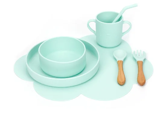 Лидер продаж силиконовый набор для кормления детей ложка вилка и коврик