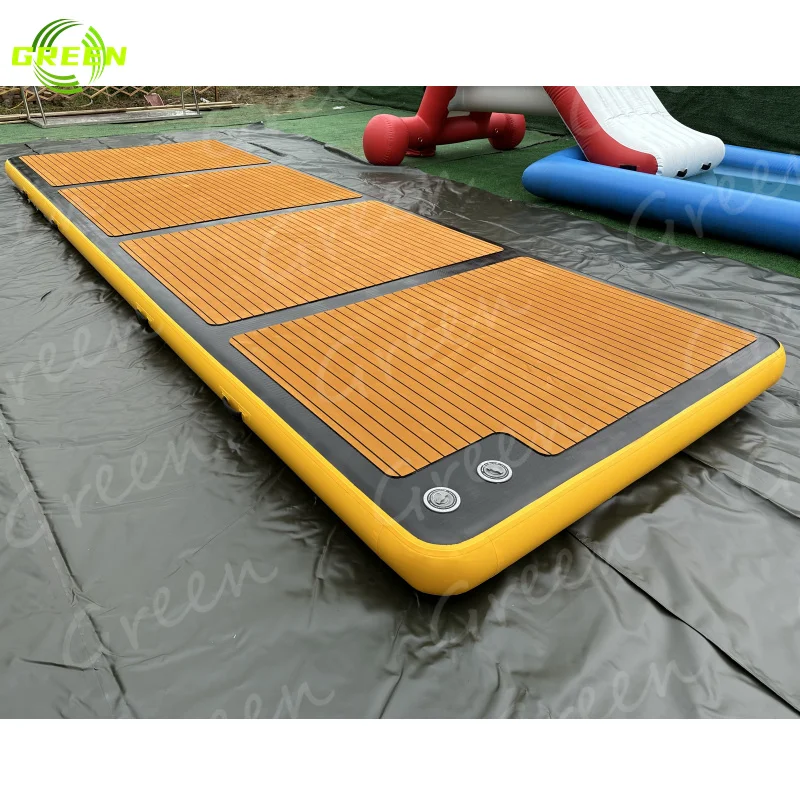 Green black big dock water floating deck 8 person inflatable floating island platform inflatable dock with ladder