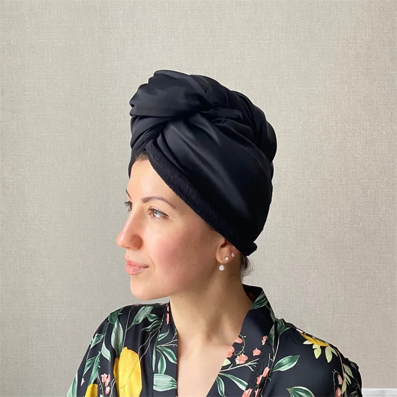 Customized  High Quality Luxury 50% bamboo 50% silk Hair Wrap Towel Hair Turban Silk