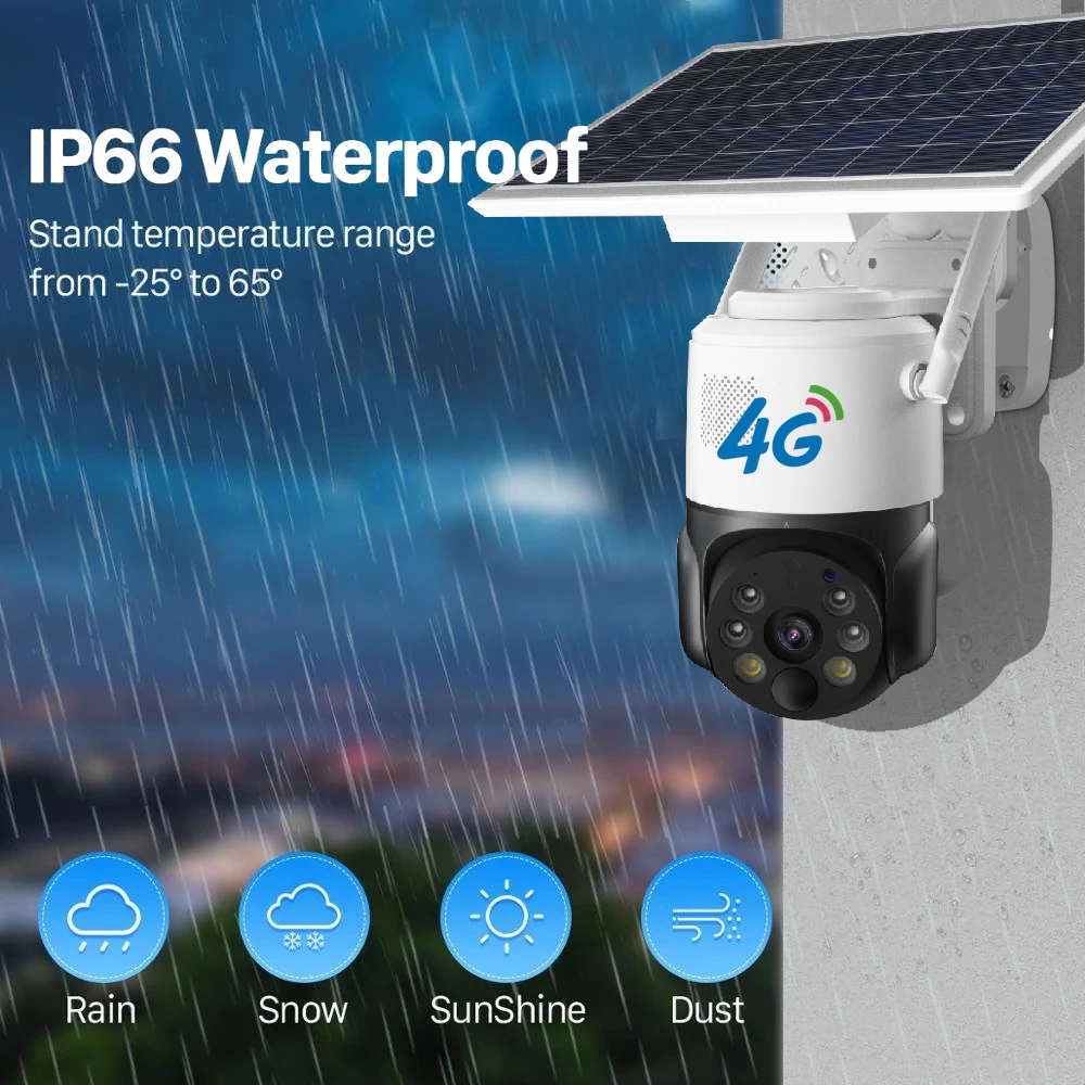 Wireless Solar Camera HD 1080P 4G SIM/ WiFi Card Solar Panel PTZ Speed Dome Camera Security Low Power Outdoor Waterproof