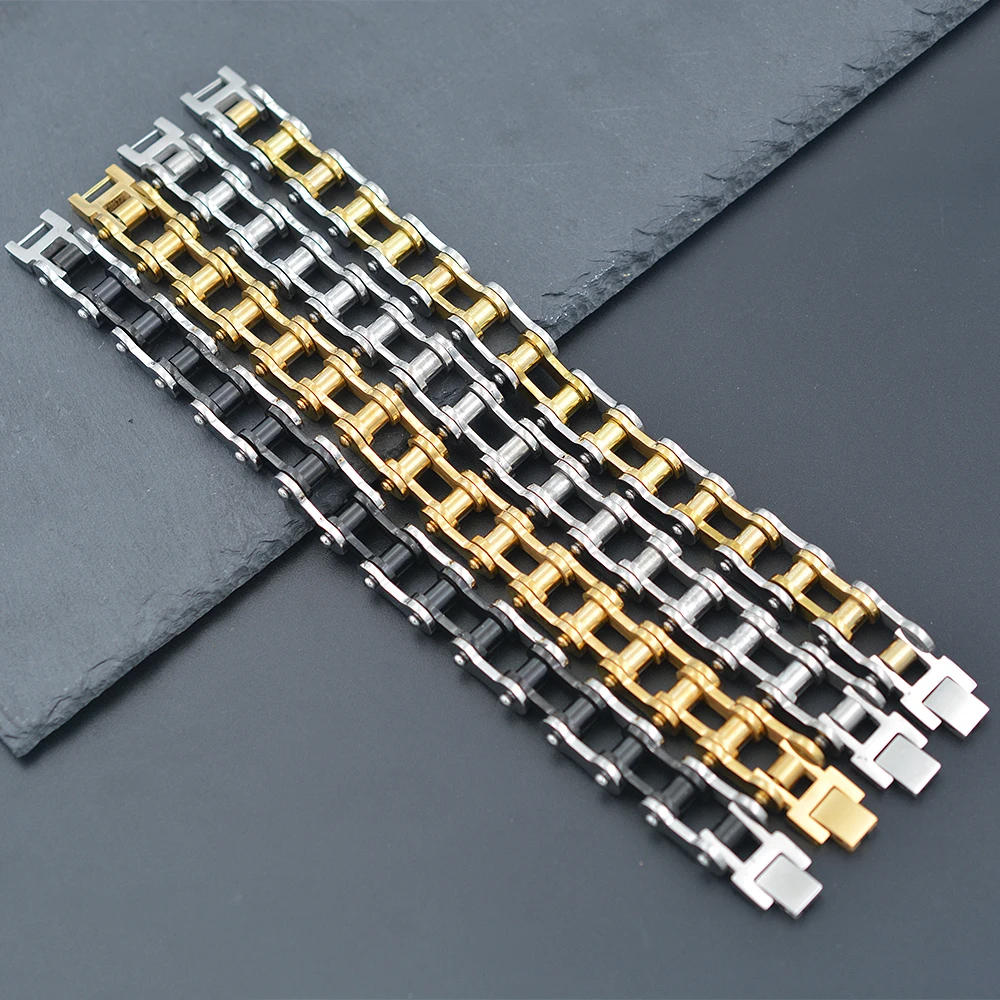 Hip Hop Style Vintage Stainless Steel Cuban Bike Chain Bracelet 14k Gold 925 Bracelet Sterling Silver