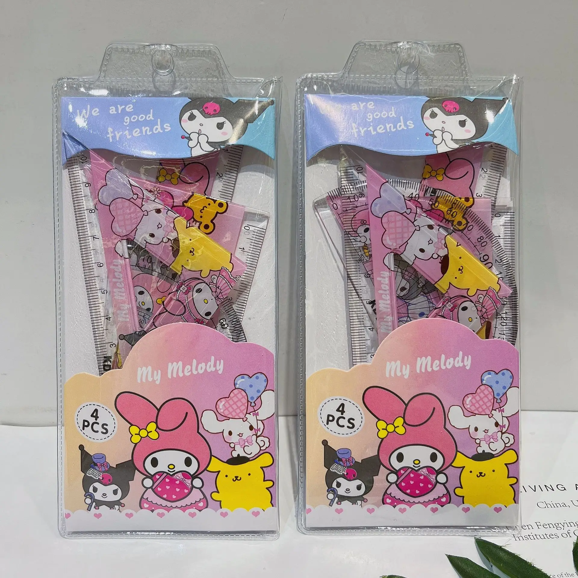 (Wholesale) School Stationery Kuromi Ruler Cute KT Melody 4pcs/set Plastic for Kids