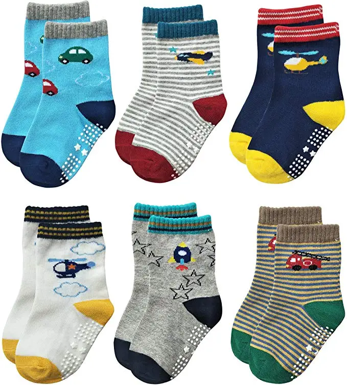 Anti slip  colorful cute cotton crew baby socks with grips