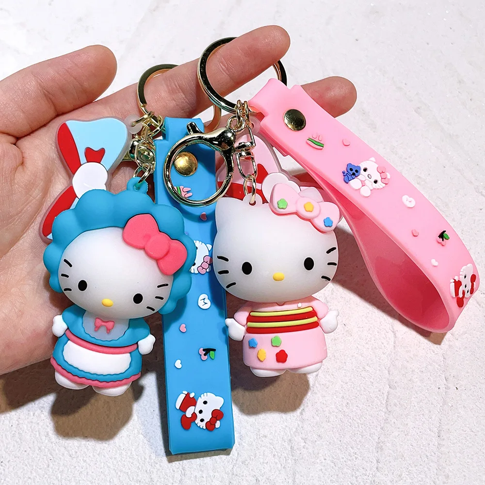 3d Pvc Cute Cartoon Kawaii Anime Cat hello Kitty Keychain Couple Bag Pendant Toy Doll Keyring Birthday Gift silicone key chain