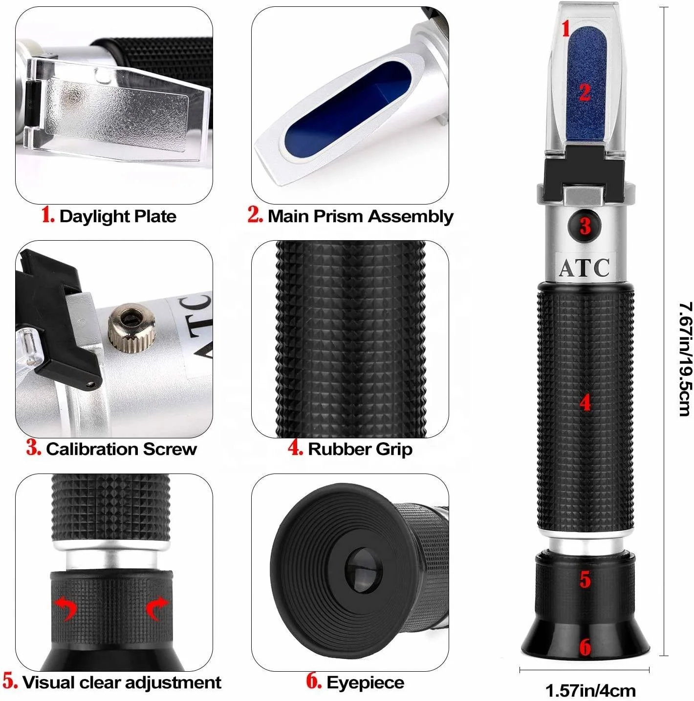 Honey Refractometer for Honey Moisture Brix and Baume 3-in-1 Uses 58-90% Brix Scale Range Honey Moisture Tester with ATC