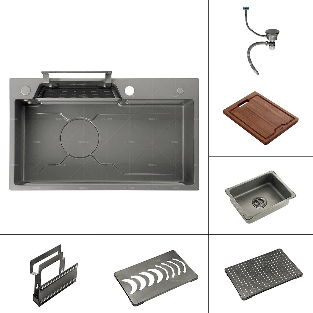 NUOMI WRIGHT Luxury Multifunction Kitchen Sink Stainless Steel Undermount Sink Smart Single Bowl Handmade Kitchen Sink