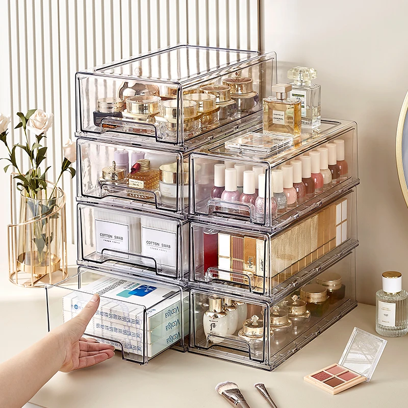 Chenyi Premium Transparent Beauty Storage Bins Stackable Cosmetic Storage Boxes & Bins Multipurpose Makeup Storage Drawer