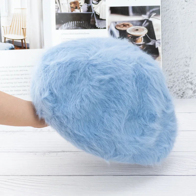 Winter Rabbit Hair Hat New Winter Solid Color Knitted Beret Cap Boina Thickened Warm Hats Elegant Beret Hat