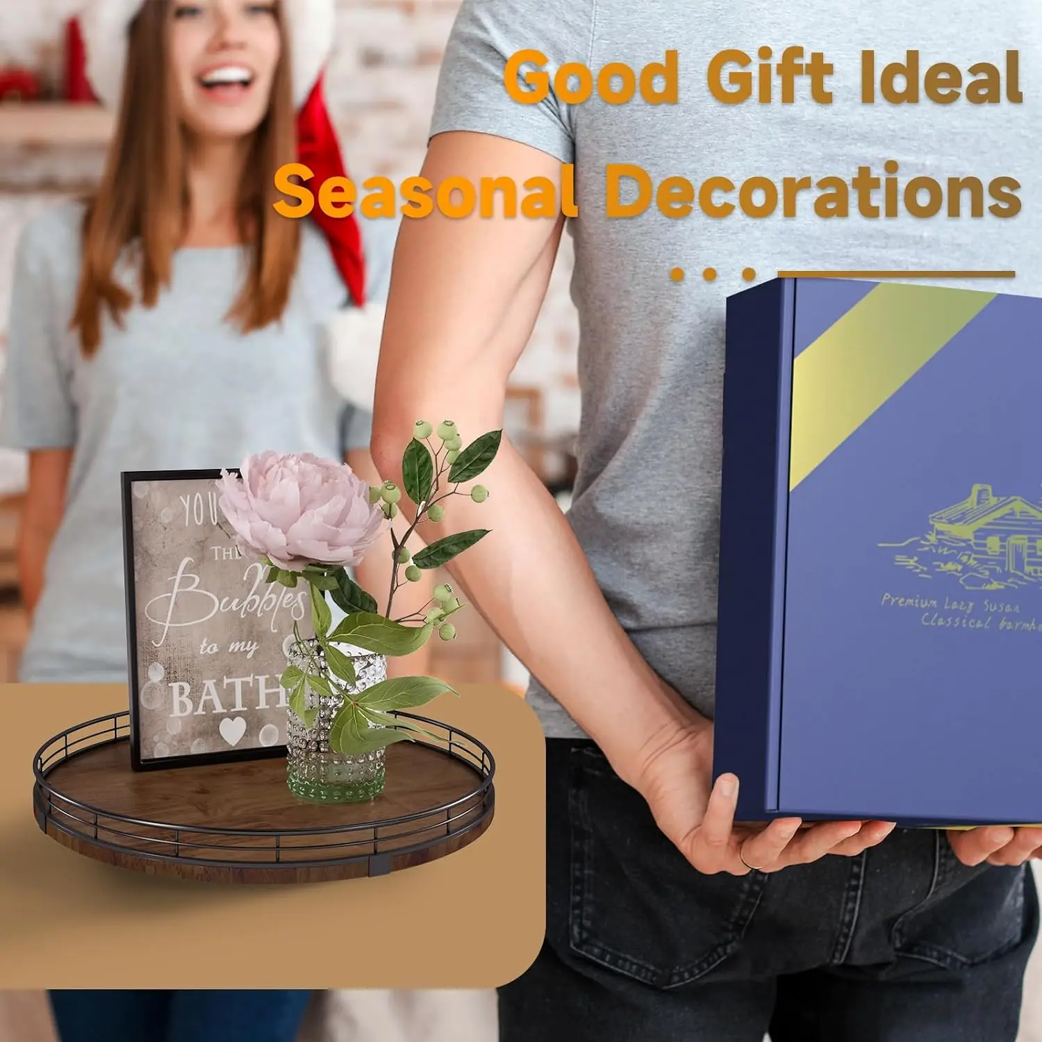 Oak 13 Inch Lazy Susan Turntable Organizer, Round Wooden Lazy Susan Organizer and Storage for Cabinet Countertops