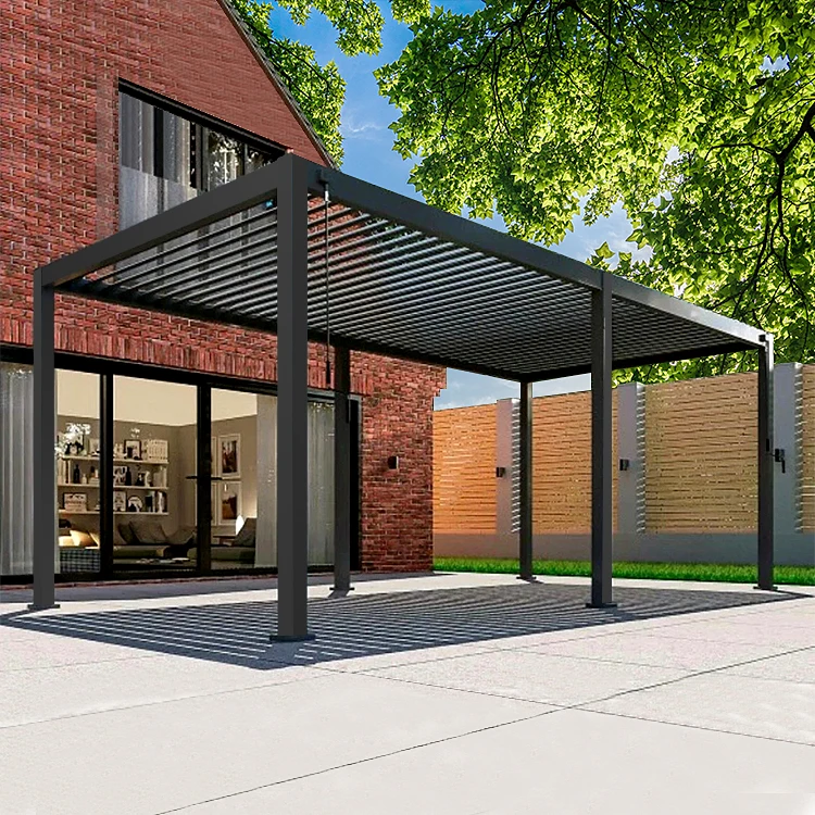 Motorised Outdoor Gazebo Modern Aluminium Louvre Roof Bioclimatic Pergola for Sunshade