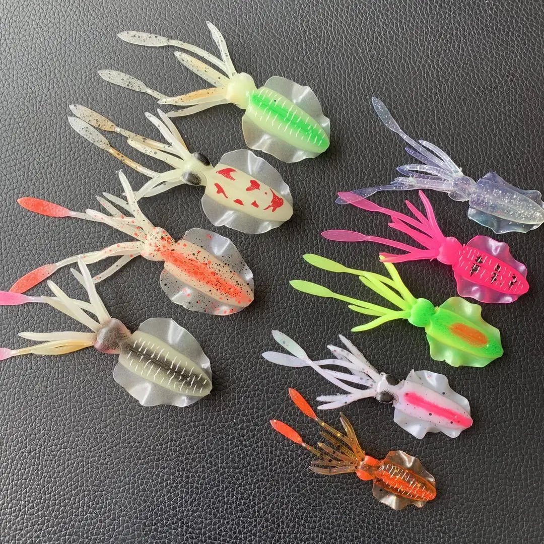 New 10cm 12cm 15cm Bionic Luminous Soft Plastic Fishing Lure Octopus Squid Skirts Artificial Lifelike Jig Squid Soft Baits