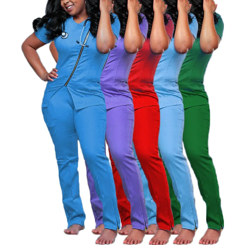 Wholesale High Quality 4 Way Stretch Spandex Scrubs For Women And Men V Neck Hospital Uniform Medical Sets