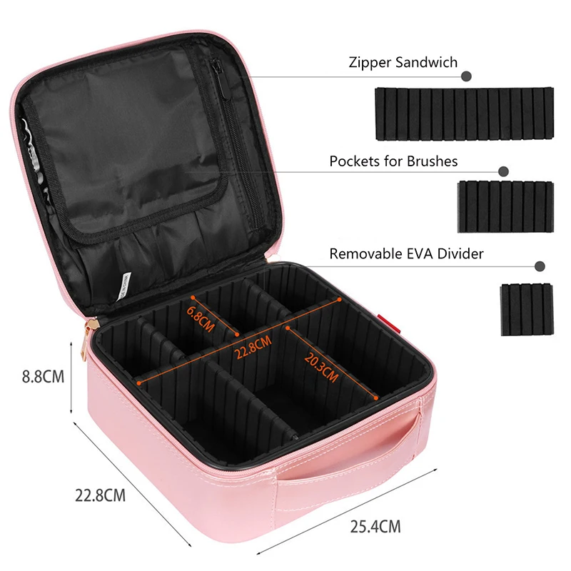 Custom Logo Large Capacity Women Pu Cute Compartment Makeup Storage Case Clutch Travel Bag For Cosmetics