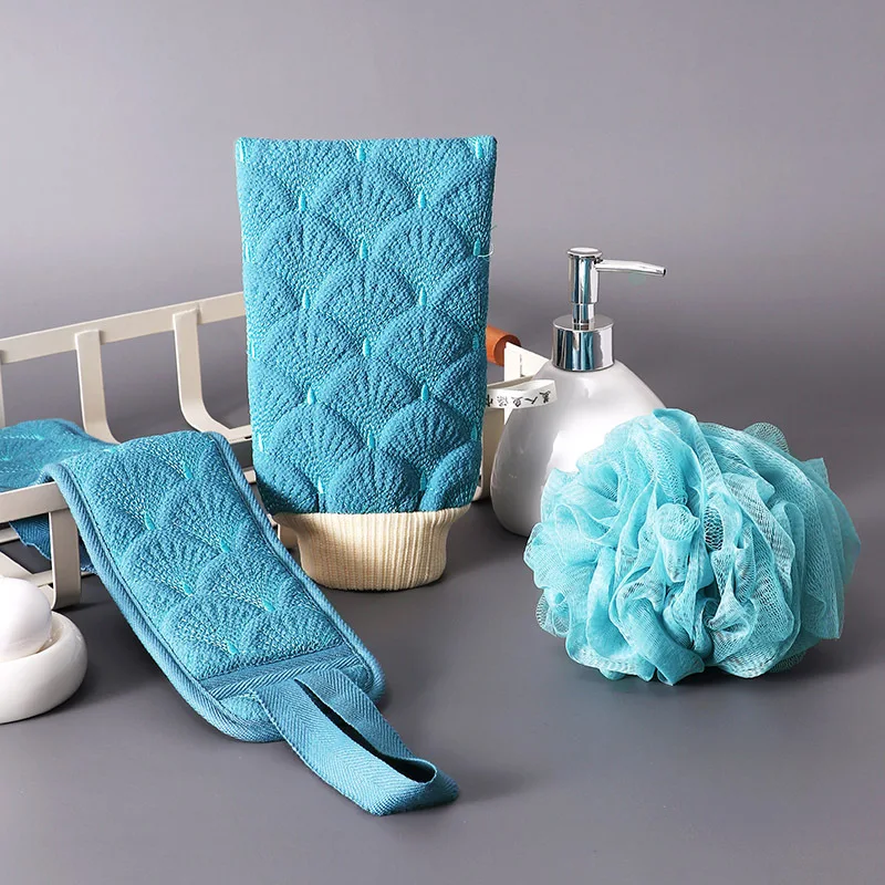 3Pcs Mermaid Scale Set Viscose Loofah Mesh Bath Sponge Strap Glove Set Dead Skin Remover Body Spa Exfoliating Scrubber Set