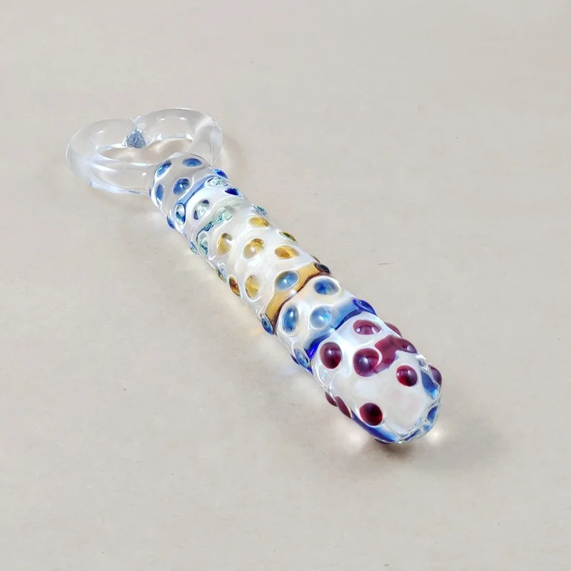Wholesale Multi Color Big Glass Dildo with Dots/Glass Dildo with Heart Handle/Heart Handle Glass Dildo for Adult Life