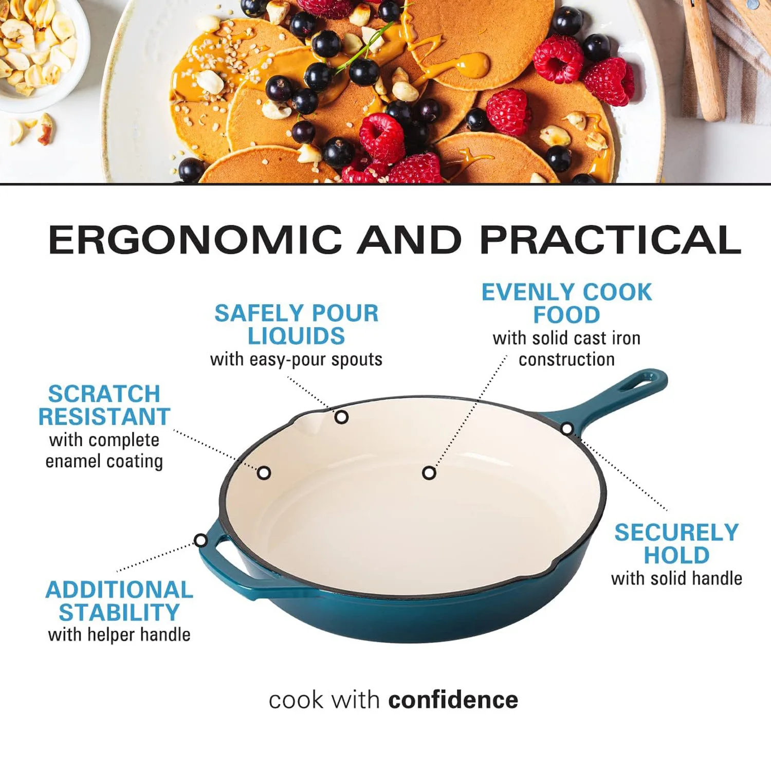 10 inch blue enamel cast iron frying pan