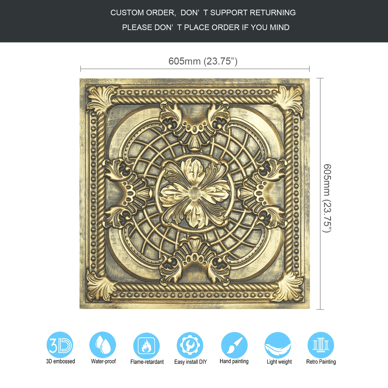 Paint distressed Plastic ceiling boards Decorative ceiling panels for Cafe Club Public house PL31Ancient gold