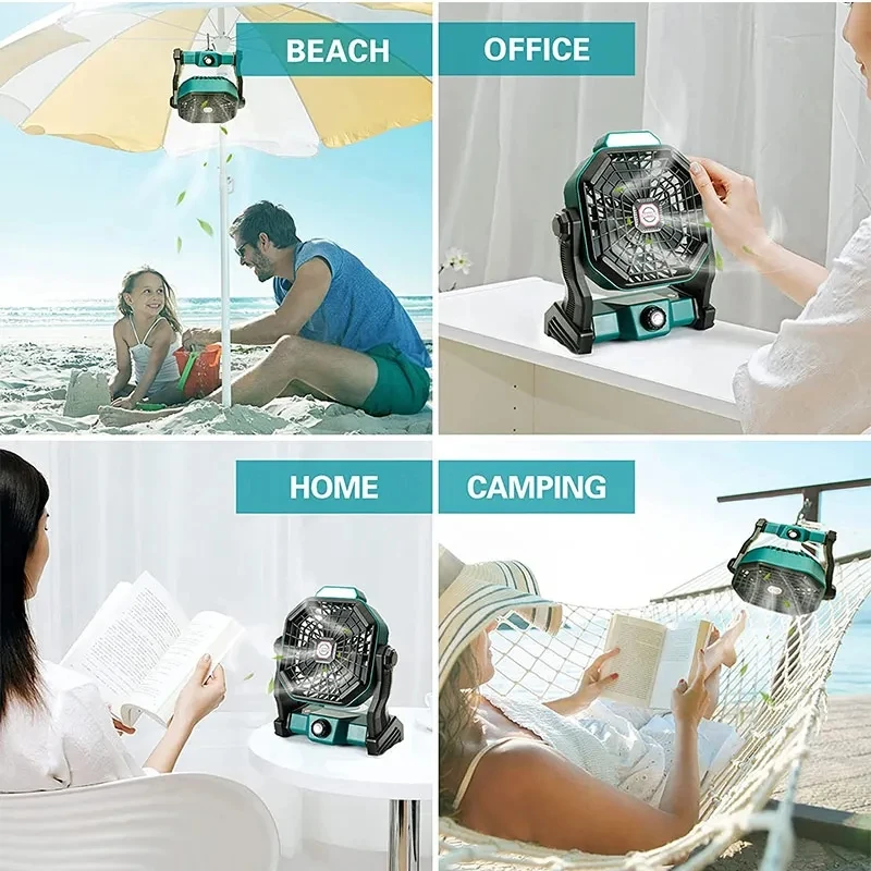 Hook Portable Camping Fan With Led Light Camping Fan Rechargeable Camping Light Outdoor Fan