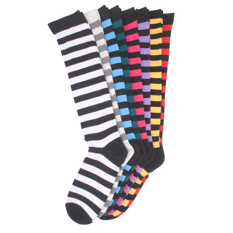 New Style Womens Stripe Knee High Socks Girls Warm Cotton Funny Stockings