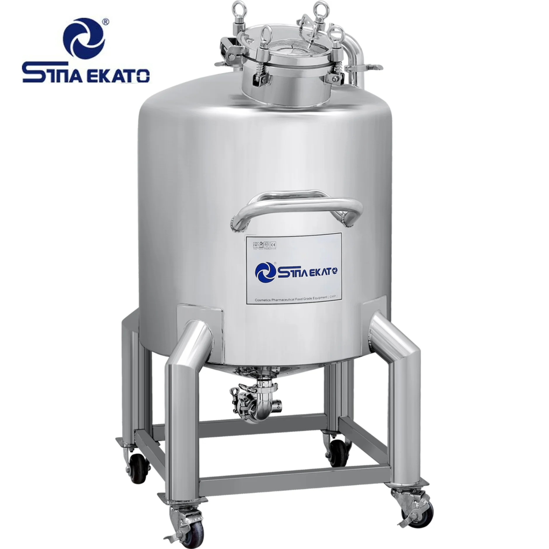 500L Stainless Steel Half Open Cover Storage Tank Movable Material Holding Tank SUS Tank for Cosmetics Pharmaceuticals Foods