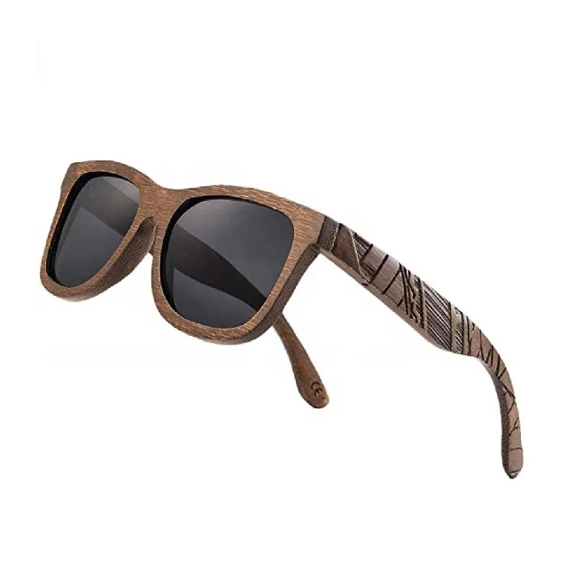 Hot sale cheap trendy rectangle bamboo wooden sunglasses with custom logo