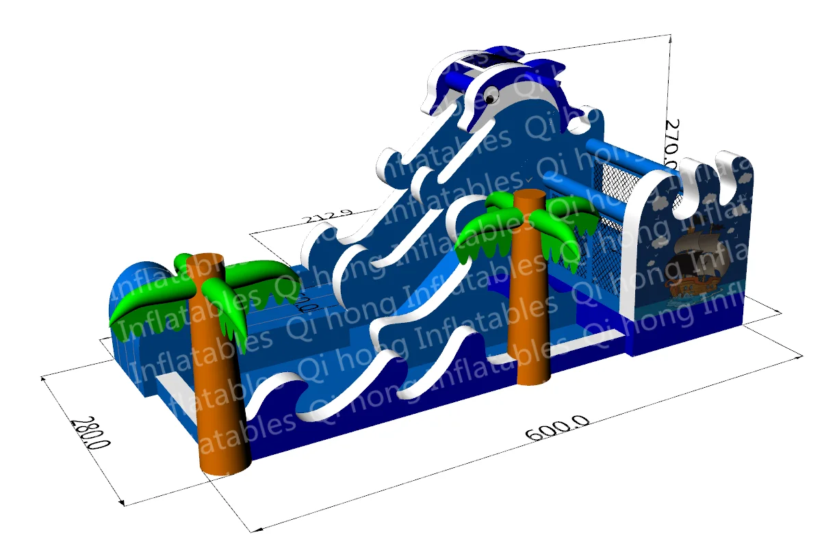 Оптовая продажа, надувной Голубой дельфин из нейлоновой ткани для прыжков, надувной маленький батут с горкой для детей