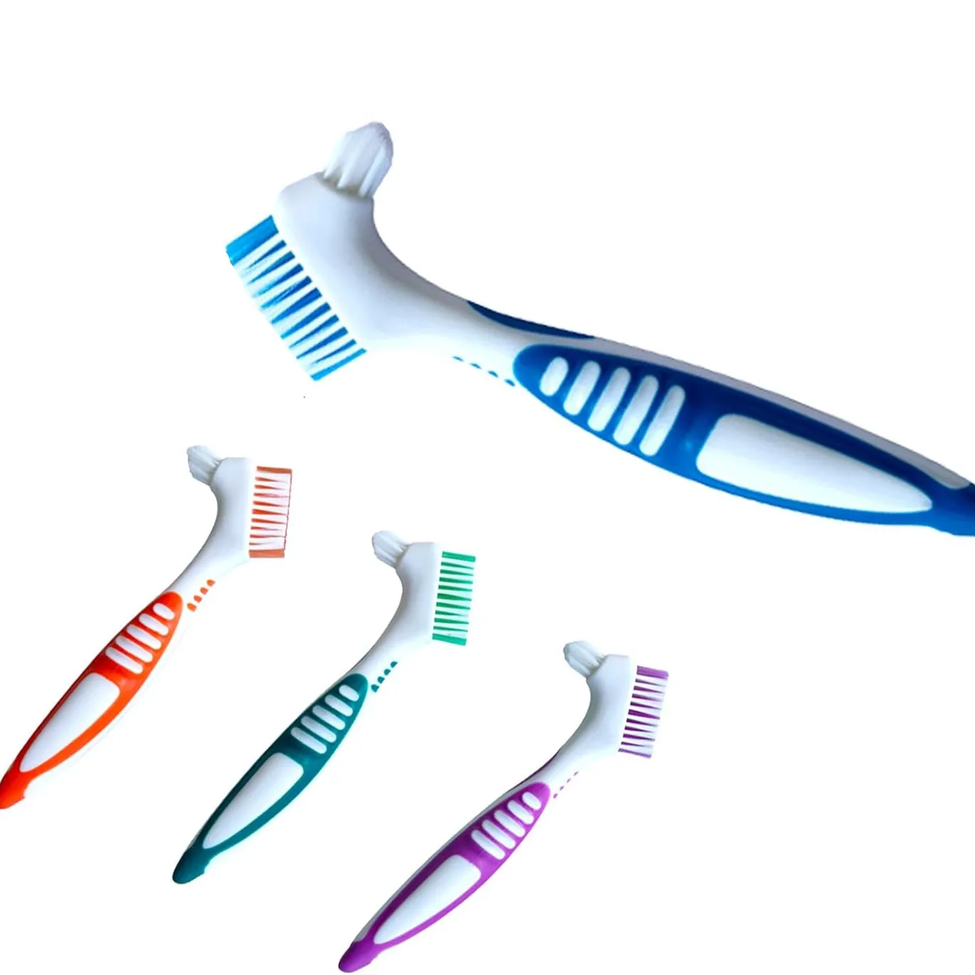 SJ Denture Cleaning Brush Premium Hygiene Denture Cleaner Set Multi-Layered Bristles Rubber Handle Dental Toothbrushes