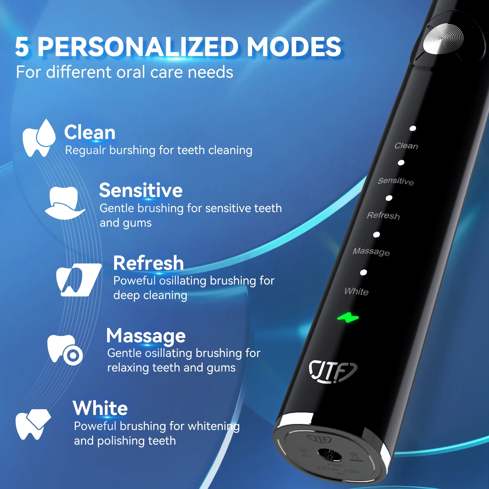 2023 New Premium multi function IPX7 waterproof electric toothbrush head with 2 heads