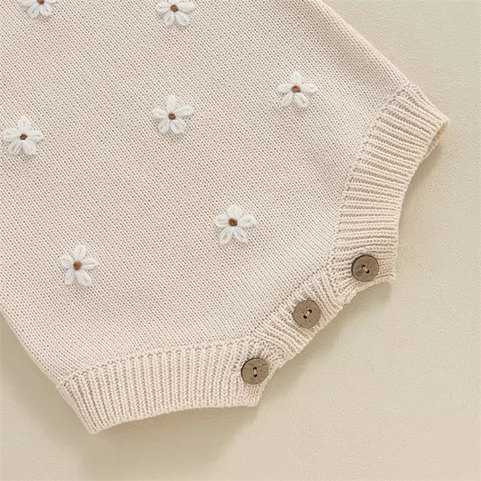 1Pcs Private Label RTS Newborn Infant Toddler Clothes Cap Sleeve Cotton Knitted Baby Girls Knit Romper