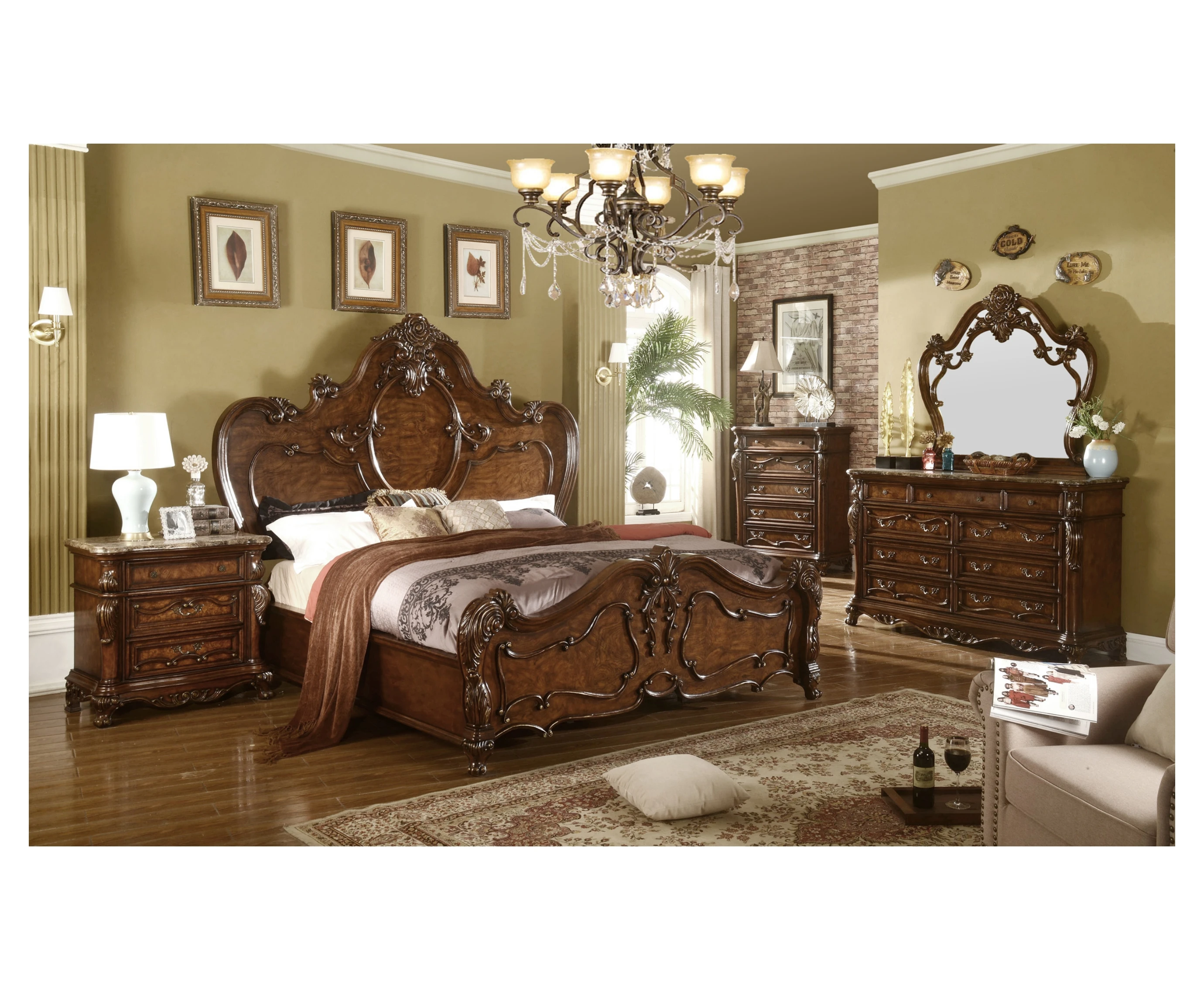 Оптовая продажа мебель в американском стиле для спальни Классический Домашний набор роскошная кровать «King-Size» ночная стойка комод WA208