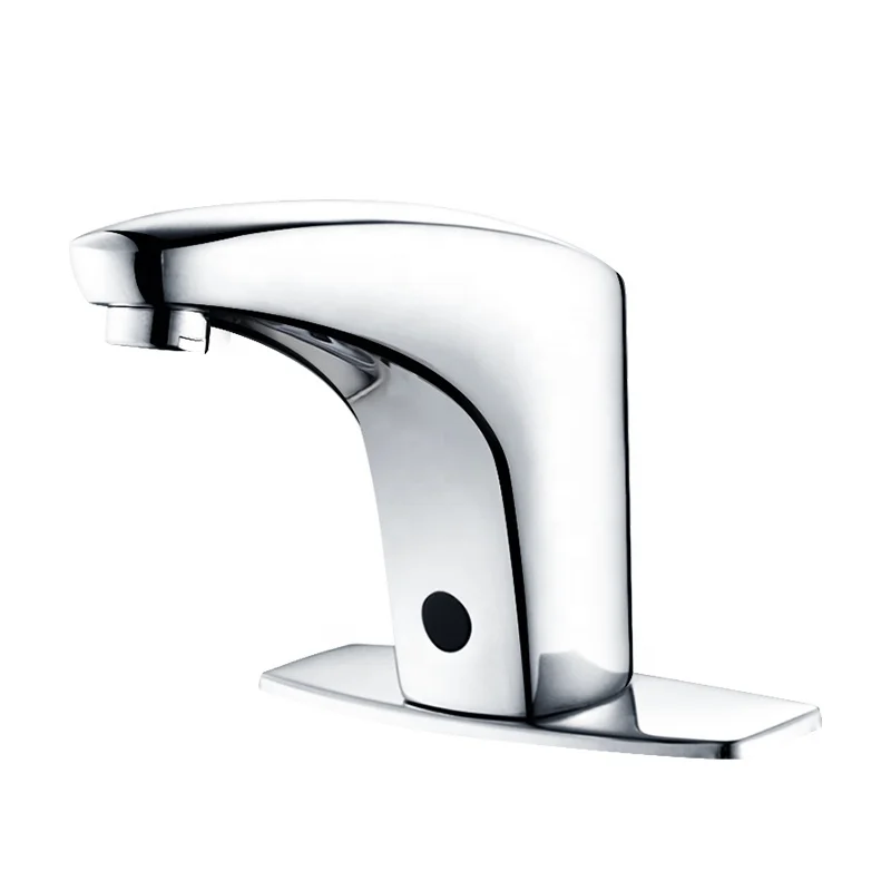 cheap brass chrome deck mounted sensor kitchen bathroom contact-free hot and cold mixer faucet with the electromagnetic valve