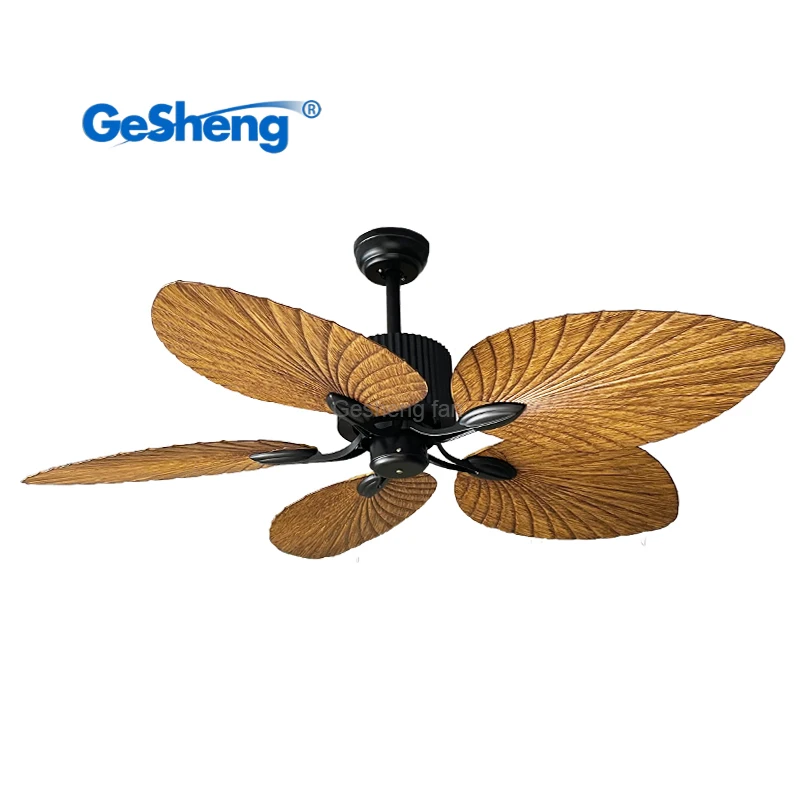 Modern 52-Inch ABS Home Decorative Ceiling Fan with 5 Blades Remote Control Bldc Electric Plastic Palm Leaves Style