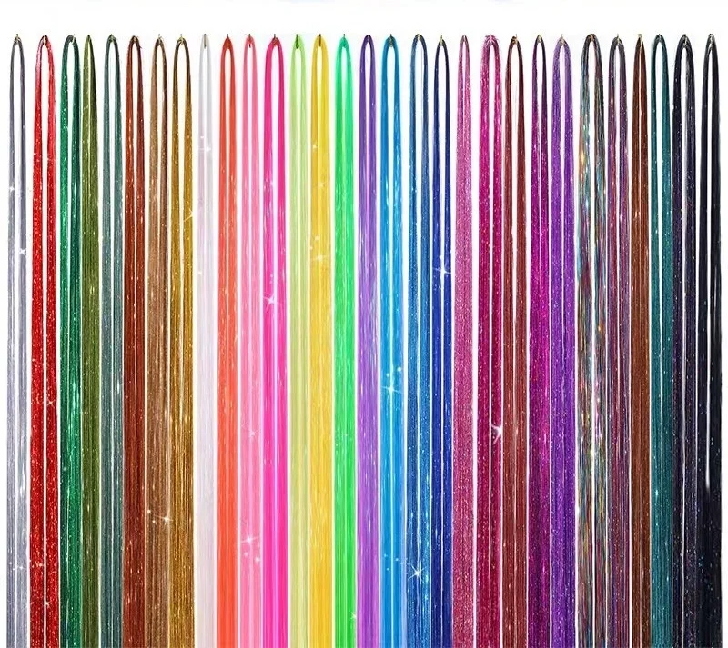 BLINGTINSEL Hot Sale Silk Tinsel Hair Extensions Colorful Hair Tinsel Beautiful Hair Accessories for Christmas New Year Party
