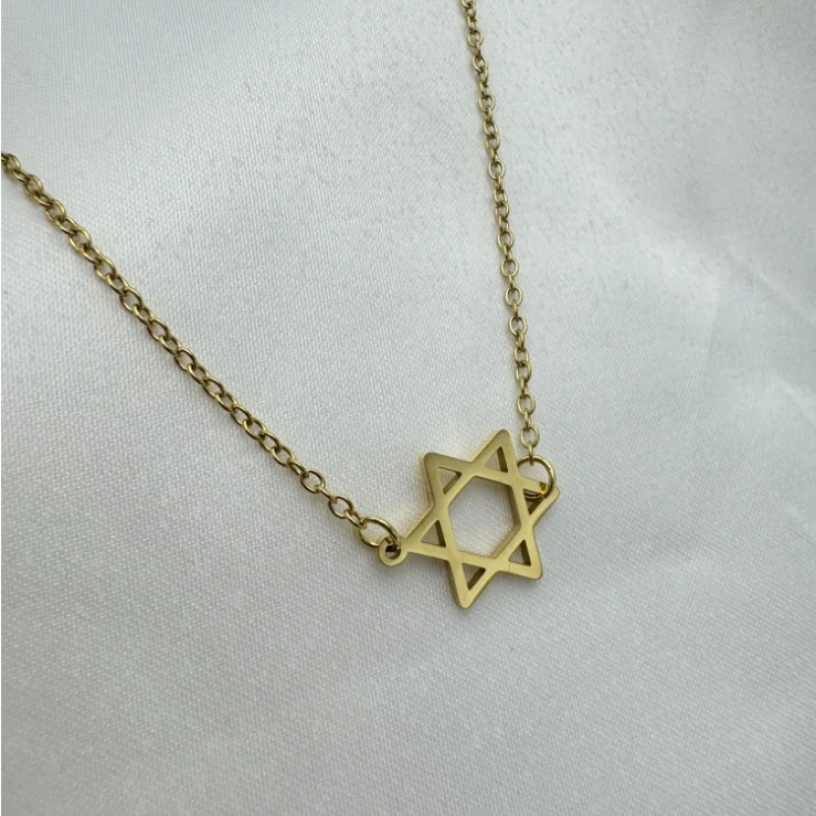 New Stock Arrival Dainty Jewish Star Necklace Choker Gold Plated Tarnish Free Stainless Steel Star Of David Necklace For Women