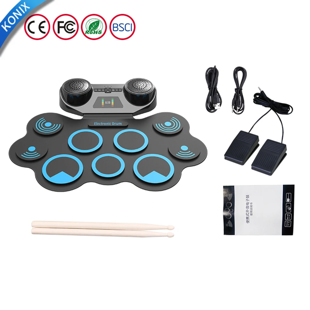 CN factory hot sell  Professional devil fish special silicon pad Two big speaker roll up drum kit digital drum set with battery