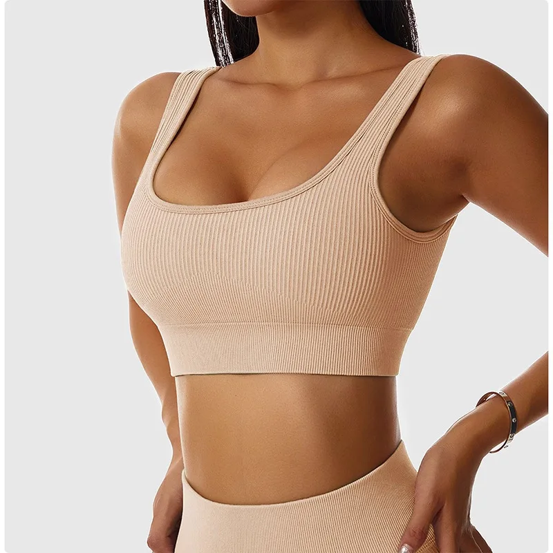 Quick drying round neck crop top solid color rib knit sports set butt high lifting slimming short sporty suit women activewear
