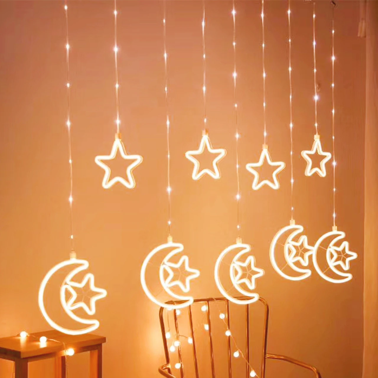 Star Holiday String Neon Led Window Christmas Decoration Curtain Fairy Lights  Christmas Ramadan Eid  Decoration