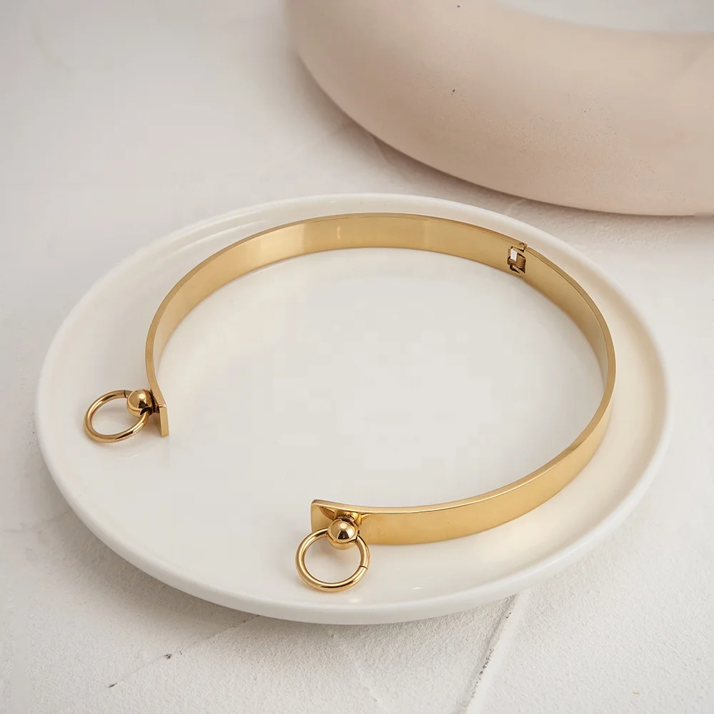 18K Gold Plated Stainless Steel Jewelry Spring Collar Choker Clearance Sale Necklace P9100